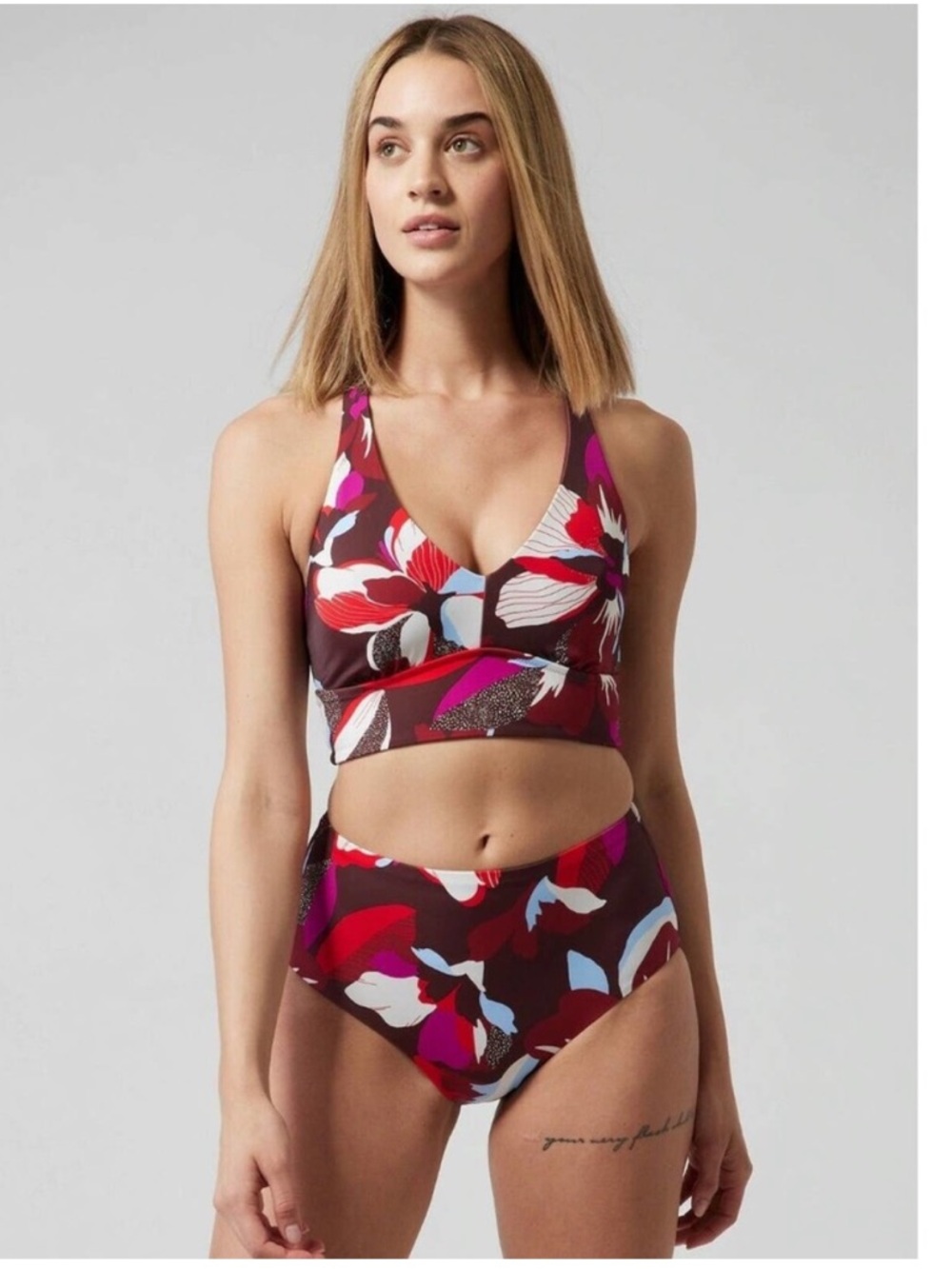 NWT Athleta plunge bikini top D/DD Small Hero Bloom Floral